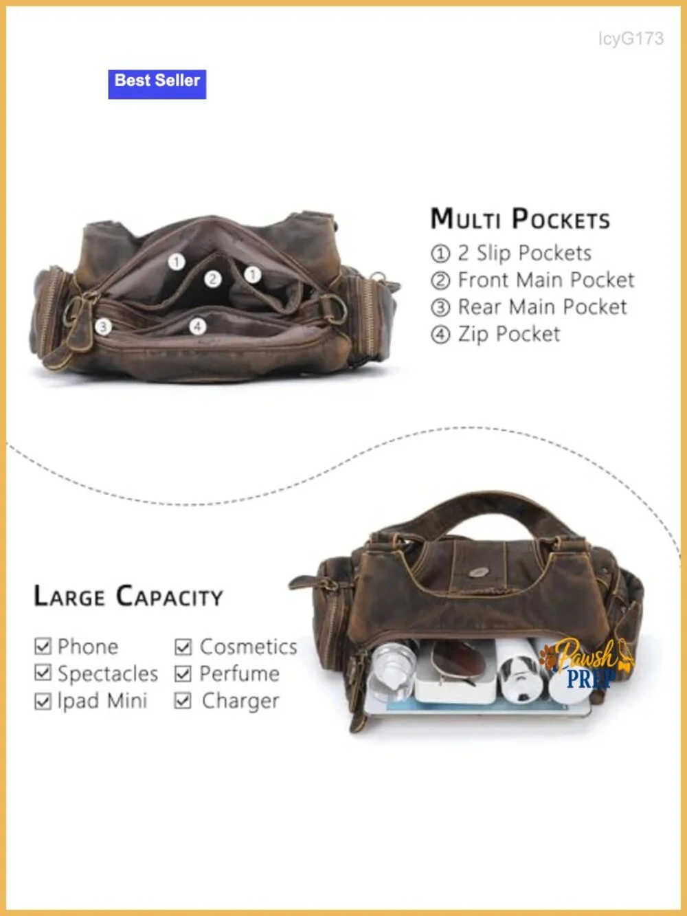 Vegan Leather Hobo Purse Crossbody Bag Multi-Pocket Shoulder Handbag